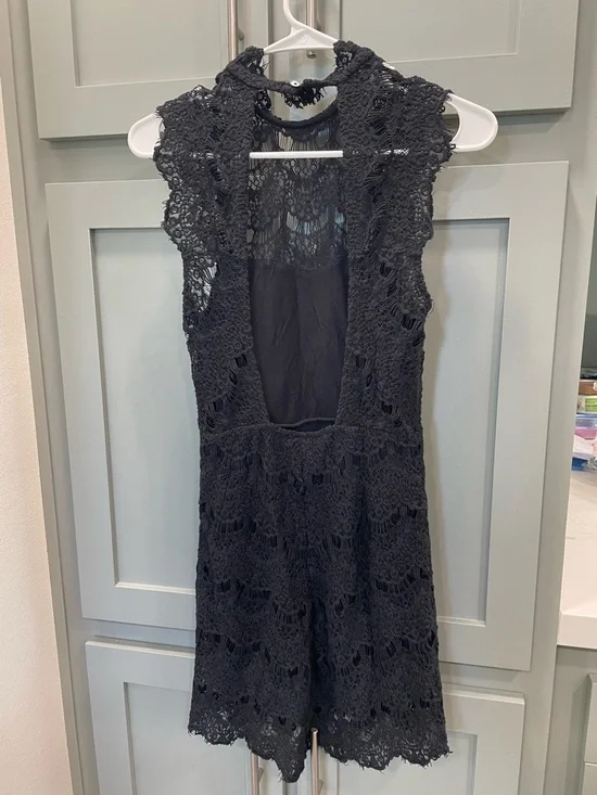 Free People Black Lace Mini Dress with High Neck - Picture 2 of 9